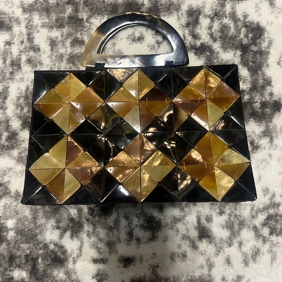 Mad Bags Handbags - Chic Black and Gold Mosaic Clutch